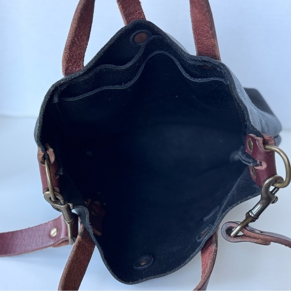 Go Forth Goods Avery Leather Tote Bag Mini Crossbody Color Block - Picture 14 of 15